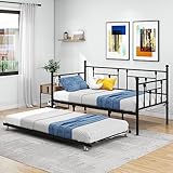 VERFARM Letto giornaliero, 90 x 200 cm, letto con letto estraibile, divano letto singolo con rete a doghe, per camera degli ospiti, letto dei ragazzi, letto in metallo, per camera da letto, soggiorno