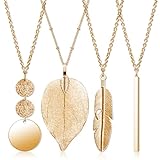 4 pezzi collana con ciondolo in stile boho, bigiotteria con travi dorate a forma di piuma, Piuma Oro, Nessuna pietra preziosa