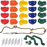 CIOXSOIO 20 Pezzi Prese Arrampicata per Bambini, Prese D'arrampicata per Pareti con 2 Maniglie e 270cm Corda Annodata, Kit Supporti per Parete Rocciosa per Interni ed Esterni, Rock Climbing Holds
