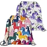 Eslifey Confezione da 2 borse a zaino con coulisse, motivo cavallini colorati in stile cartone animato, impermeabili, con coulisse posteriore, borsa da palestra con coulisse, Multicolore,