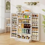 RELAX4LIFE Armadio Alto Portasuperiore 104 CM a 2 Ante con Ripiani Regolabili, Dispositivo Anti-ribaltamento, Dispensa per Cucina, Camera, Garage (BIANCO)