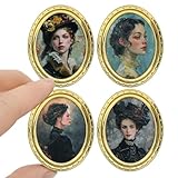 iLAND - Set di 4 cornici per casa delle bambole con 4 ritratti di bellezza (4 cornici ovali color oro con 4 quadri)