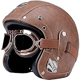 metà Aperto Faccia Casco del Motociclo, Casco Moto Pelle d'Epoca con Occhialoni, Casco Jet Vintage Certificazione ECE L'anti-collisione Protegge la Sicurezza Stradale degli utenti