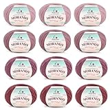 Aeelike Set di 12 gomitoli di lana merino da 50 g, per uncinetto e lavoro a maglia, 98% lana, 2% acrilico, morbido, per coperte, sciarpe, calze, cappelli, giocattoli, lavori fai da te, serie viola