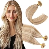Elailite Extension Capelli Veri Cheratina Lunga Durata 100 Ciocche Meches - 100% Remy Human Hair Balayage Pre Bonded U Tip 40cm 50g #12/#613 Marrone Chiaro/Biondo Chiarissimo