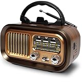 Radio Portatile Vintage, AM/FM/SW Radio Bluetooth Ricaricabile, Radiolina Portatile Alimentata da Batterie Ricaricabili da 1200 mAh o da Batterie D-Cell, Radio Vintage che Supporta USB/TF Card/TWS