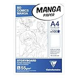 Clairefontaine 94037C - Blocco incollato Manga Storyboard 100 fogli con griglia semplice 21x29.7 cm 55g