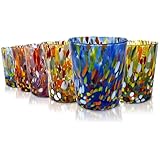 MAZZEGA ART & DESIGN - 6 Bicchieri Tumbler Classic in Vetro Soffiati e Lavorati a Mano con Murrine di Murano, linea “I Colori di Murano” 350 ml. Made in Italy (MIX, 6)