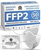 ADESTE - 50 Mascherine FFP2 Bianche Certificate CE, Filiera controllata, anallergiche, con elastici comodi e resistenti. Sicura: capacità filtrante >99,5%, Buste singole sigillate.