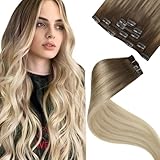 LaaVoo Extension Capelli Veri Clip Balayage Marrone Chiaro a Biondo Cenere e Bionda Platino Extension con Clip Remy Naturali Liscio 30 cm 80g 5pcs #8/18/60