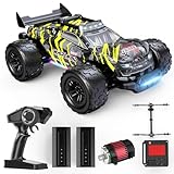 DEERC 1:14 Macchina Telecomandata Brushless per Adulti, 43MPH 4WD off-road con luci LED a 7 colori, ammortizzatori in metallo, 2 batterie 7,4V, trasmissione in metallo, 3 modalità luce.