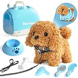 TONZE Cagnolino che Abbaia e Cammina Giochi Bambini 2 3 4 Anni Cane Giocattolo che Cammina e Abbaia Regalo Bambina 2 3 4 Anni Peluche Cane Realistico Animali Giocattolo per Bambini