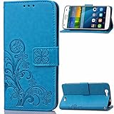 SATURCASE G7 Custodia, Huawei Ascend G7 Custodia, Clover Fortunato Pelle Sintetica Flip Magnetico Portafoglio Supporto [Slot per Schede] Protettivo Caso Case Custodia Cover per Huawei Ascend G7 (Blu)