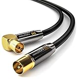 deleyCON 1m Cavo Antenna TV 4K - 4K Ultra HD Full HD HDTV - 1x Angolato - Cavo Coassiale - Spina IEC (Dritta) a Presa IEC (90°) - Connettori in Metallo - Nero
