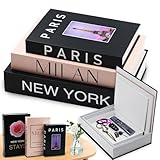 YUJUVI Libri Decorativi per Arredamento Scatola Portaoggetti 3 Pezzi Set Libri in Finto Impilata per Decorazione per Decorazione Domestica (3 Pezzi Set F)