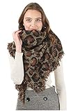 Scialle Quadrato Grande Vintage Sciarpa Stampa Animali Stola con Frange Elegante Foulard Leopardato Donna Pashmina Cachemire Imitazione Coprispalle Coperta Poncho Cardigan Aperto Scarf Wrap WJBWT15