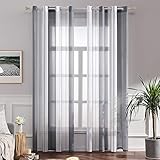 MIULEE Tende a Righe per Interni, Tende Trasparenti in Voile Tende Camera da Letto, Tenda Salotto Moderne con Anelli, Tenda a Pannello da Interno Finestra a Righe Bianche e Grigie, 2x 140x260 CM