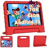 Tablet Bambini 8 Pollici Android 13, 7GB RAM 64GB ROM 1TB Espandibile, WiFi 6 BT 5.0, 5MP+2MP, 3600mAh, 1280*800, GPS, Controllo Parentale, Apprendimento Educazione, Tablet PC con Custodia, Rosso
