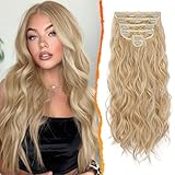 BARSDAR Clip in Extension Capelli, 50cm Lunga Ondulati Bionda Extension Capelli 6PCS Naturale Finta Sintetici Clip Posticci Capelli Extension Quotidiano (Miele Bionda Misto)