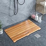 Tappetino da bagno in legno, 30 40 50 60 70 80 90 100 110 120 cm, antiscivolo, robusto, per doccia interna, pedana da bagno ad asciugatura rapida con foro di scarico(30x30cm/12x12in)