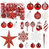 Elvior Set di 130 Pezzi Palline di Natale, Addobbi Albero di Natale Infrangibili, Decorazioni Natalizie per Albero Diametro 3/4/6 cm per Albero di Natale, Feste, Matrimoni (Rosso)
