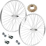 COPPIA RUOTA CERCHIO ANTERIORE + POSTERIORE 26" X 1. 3/8 BICI + PIGNONE ROCCHETTO 18 DENTI 1 VELOCITÀ ALLUMINIO/ACCIAIO 26X1.38 OLANDA BICICLETTA CITY BIKE PASSEGGIO DADI FISSAGGIO E FLAP INCLUSI