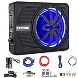 TKOWQM Subwoofer per Auto, 10" 800W Sottile Sotto il Sedile Powered Subwoofer, Built-in Car/pista Amplificatore Audio con luce Ambientale a LED blu