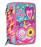 SJ Gang Astuccio Scuola 3 Zip, Rosa, Cuccioli Da SJ, Triplo Scomparto Completo Di Penne, Matite e Colori, Accessori Zaino, Scuola Elementare & Tempo libero, Bambina