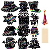 OIXYEY Carta da Grattare Natale per Bambini, 36 Pezzi Kit Arte Magica con Nastro, Campane e Penna di Bambù, Decorazioni Festive Creative per Regali e Famiglia