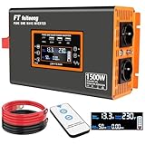 Inverter a onda sinusoidale pura, da 12 V CC a 220 V/230 V AC, display a LED, doppia porta USB 5 V/3,4 A, adatto per campeggio, camper, camion (1500 W)