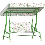 AIYAPLAY Dondolo per Bambini da Esterno a 2 Posti con Tettuccio Regolabile e Cinture di Sicurezza, Altalena Dondolo da Giardino e Interno in Acciaio e Poliestere, Max 60 kg, 112x75x120 cm, Verde