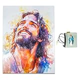 MONTY SOUL Stampa su Tela in Alta Definizione di Gesù 40x30 cm - Collana Rosario e Porta Santo Rosario - Quadro Moderno Religioso Cristo Camera da Letto e Soggiorno - Arte Sacra (BENEDETTO)