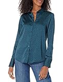 Amazon Essentials Blusa in Raso con Abbottonatura Frontale, vestibilità Classica (Disponibile in Taglie Forti) Donna, Blu Marino Scuro A Losanghe, XL