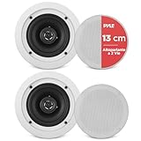 Pyle Altoparlanti Casse Audio da Incasso a Soffitto 13,3 Centimetri, Coppia 2 Vie con Woofer Midbass, Tweeter 2,54 Centimetri, 80Hz-20kHz, Speaker 150 Watt, Installazione Facile