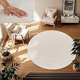 TT Home Tappeto Salotto Pelo Corto Monocolore Design Moderno Lavabile, Colore: Crema, Dimensione:120 cm tondo