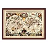 Stampa con Cornice - Mappa del Mondo Antica - 70x100cm - Design Colorato Rosso