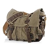 JONON Borsa messenger vintage da uomo militare in tela per laptop da 13,3-17", verde 1, Size 17.3"
