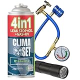 CLIMASET - KIT completo AC R134a 4in1, sostituzione del gas, per auto 1994-2016 - applicazione autonoma - Set completo - Sigillante, colorante UV, refrigerante - con cavo e lampada UV
