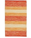 Pierre Tappeti Tappeto HAPPY ARANCIONE disegno a righe 100% cotone annodati a mano, tappetino stuoia bagno multiuso lavabile cm.50x80