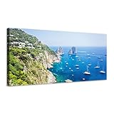 Panorama di Capri con Faraglioni - Quadro stampa su tela con telaio in legno - 100x50 cm