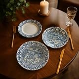 Servizio in porcellana vintage inglese 24 pezzi – Design blu antico – Kütahya Premium – Lavabile in lavastoviglie e imballo infrangibile – Kitchen Life