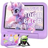 Tablet per Bambini Andorid 14 Tablets 7 Pollici 10GB RAM + 64GB ROM (TF 1TB), 5G WiFi 6, BT5.0, Octa-Core, Controllo Parentale | Doppia Fotocamera | GMS Certificated | GPS | Tablet con Custodia -Viola