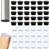 Esshogo 48 pezzi Gommini per Sedie Ovali, 24 manicotti ovali in silicone trasparente da 15x30 mm e 24 tappi neri da 15x30 mm per Feltrini per Inserti per Tubi, Metallo, Antiscivolo, Protezione, Mobili