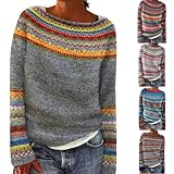 Generico Maglioncino Lana Donna Maglione Invernale Maniche Lunghe Leggera Girocollo Maglioni Oversize Casual Pullover Top Colorblock Morbido Righe Maglieria per Autunno Inverno Felpe Ragazza