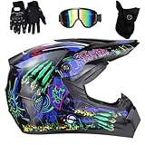 Caschi da Motocross Per Bambini 8-14 Anni, Casco ATV Per Ragazzi Omologato DOT, con Occhiali, Maschera E Guanti, Per Fuoristrada(CC,M(54-55cm))