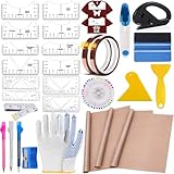 Set di 68 Pezzi Fogli di Teflon per Maglietta,12 Guida del Righello Della Maglietta T-Shirt 3 Fogli di Teflon per Pressa a Caldo 2 Nastro Resistente al Calore per Accessori da Cucito Sublimazione