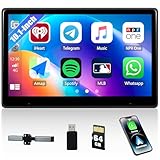 CAMECHO Monitor Poggiatesta da 10.1 Pollici con Carplay Wireless Android Auto, Display IPS Touchscreen HD con Bluetooth Airplay Super Link Controllo Vocale Trasmissione FM +64G TF Card