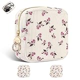 Porta Trucchi Piccolo da Borsetta Piccolo Pochette Donna Trucco Mini Beauty Case per Cosmetici Accessori da Viaggio Organizer Trousse da Borsetta Ragazza Portatile per Amica Compleanno(Fiore-Rosa)