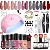 Modelones Kit Semipermanente Unghie Professionale Con Lampada Led 48W, 7 Colori Smalti Semipermanenti per Unghie Nail Art Con 1 Primer per Unghie 1 Top & Base Coat Tool Set di Adesivi per Manicure