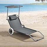 Capra Group Sdraio spiaggina da mare e spiaggia in alluminio con ruote, schienale regolabile 5 Posizioni, con cuscino poggiatesta e tettuccio parasole, sedia xarrello trolley per trasportare
